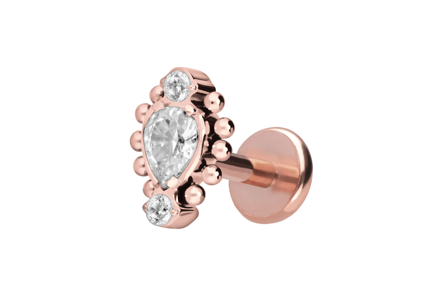 Titan Labret Piercing mit Push Fit 3 EINGEFASSTE KRISTALLE + KUGELN